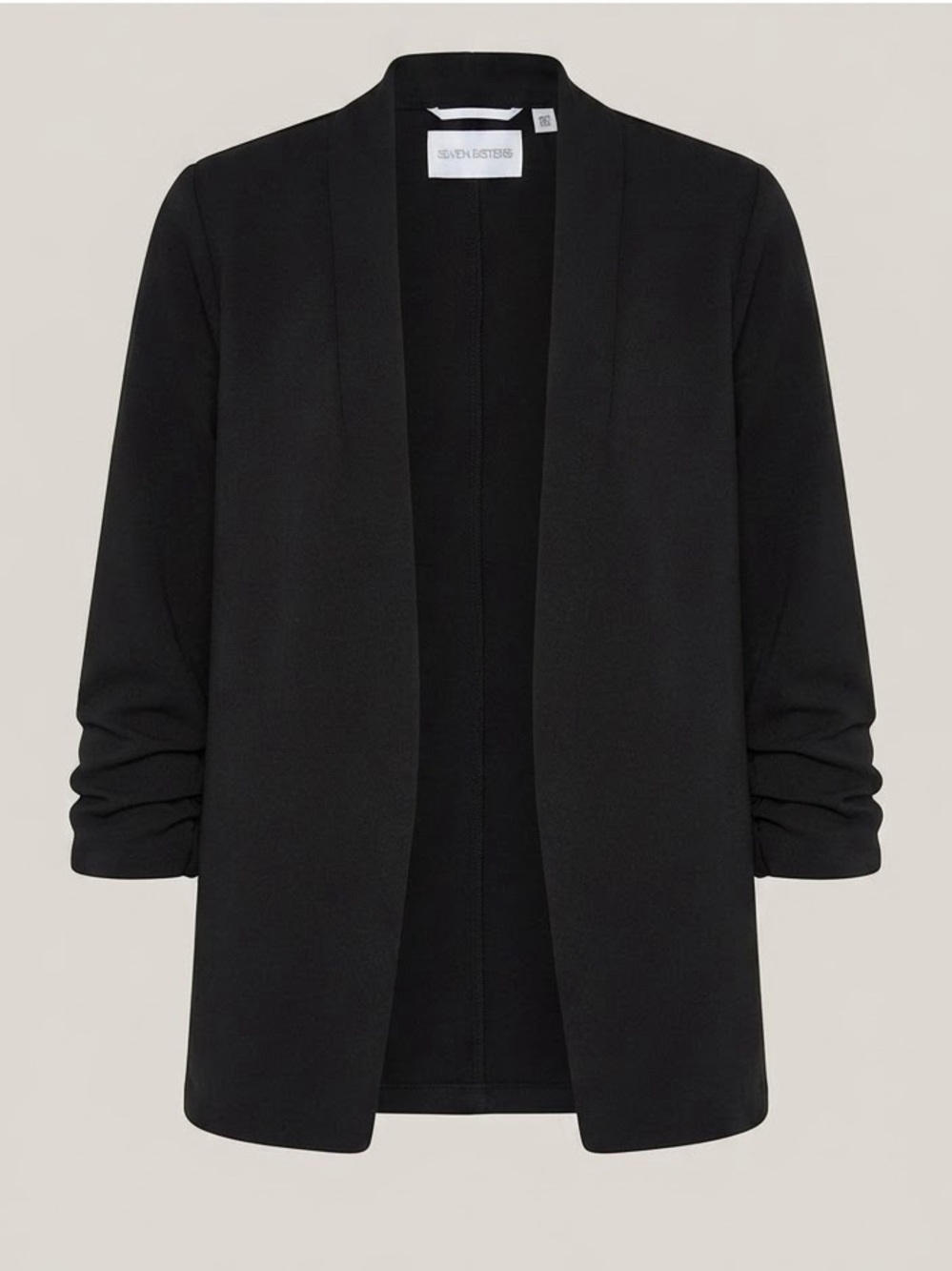 SEVEN SISTERS Black Open Front Ruched Sleeve Blazer / Size Small
